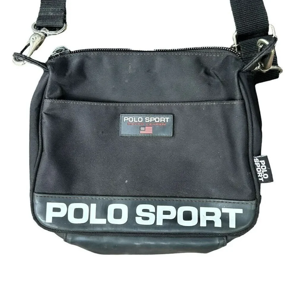Vintage Polo Sport Ralph Lauren‎ Black Messenger Crossbody Bag Unisex Small